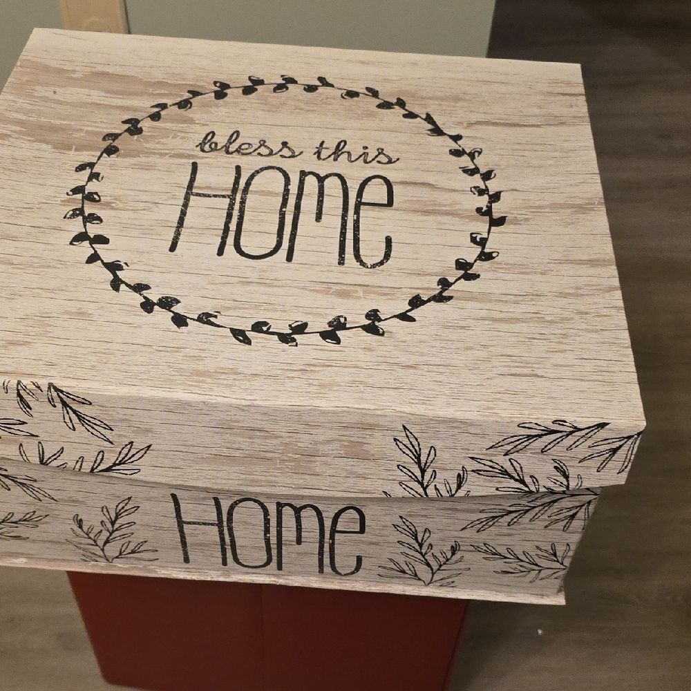 Decorative Wooden Box with 'Bless This Home' Design